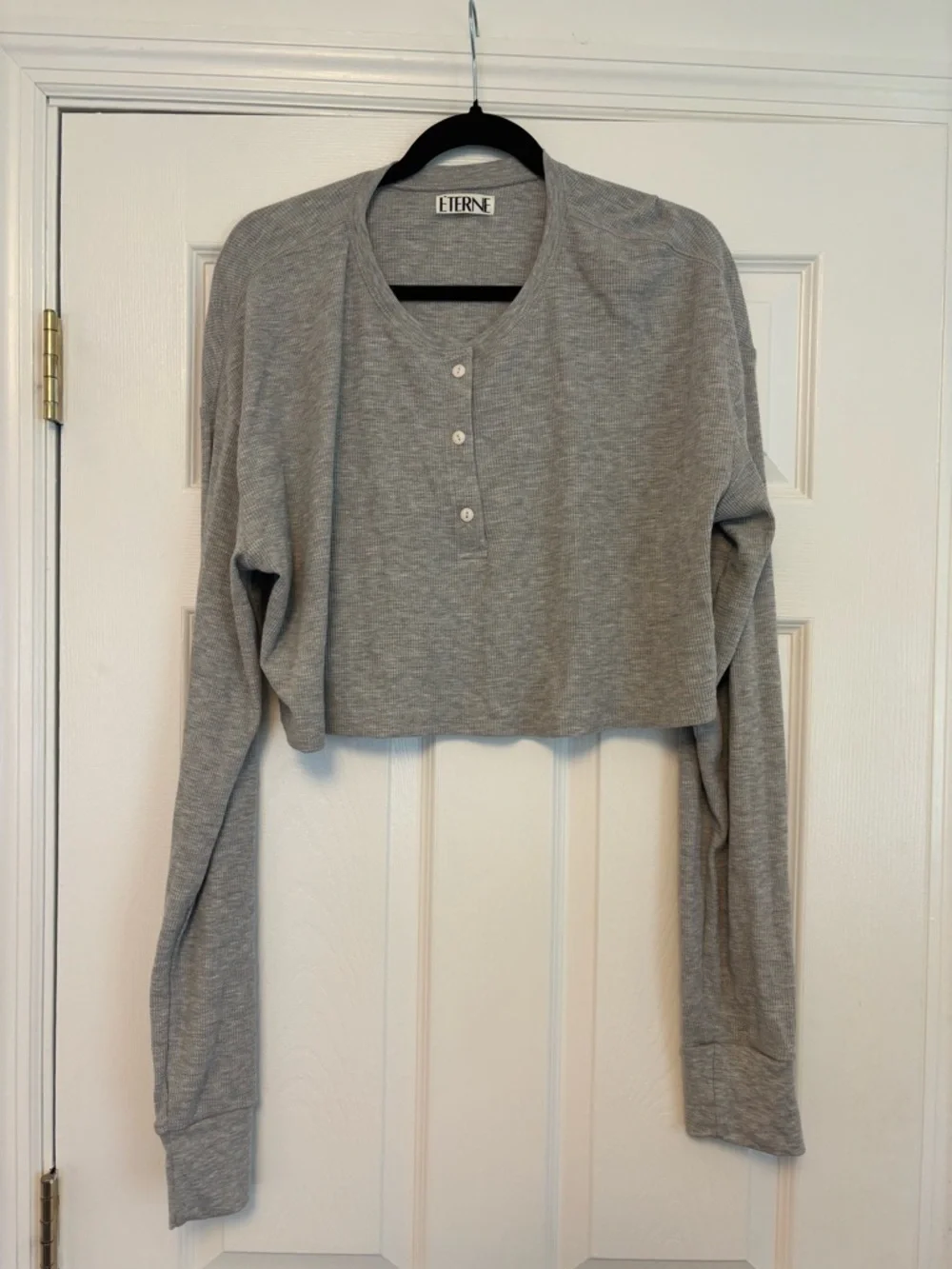 ÉTERNE Cropped Thermal Henley Top Heather Grey Size Large Great Condition - Picture 4 of 6
